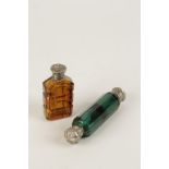 A BRISTOL GREEN DOUBLE ENDED SILVER TOPPED SCENT BOTTLE