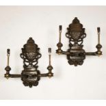 A PAIR OF BRONZE AND GILT BRONZE CLASSICAL REVIVAL WALL SCONCES
