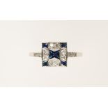 AN ART DECO STYLE SAPPHIRE AND DIAMOND RING