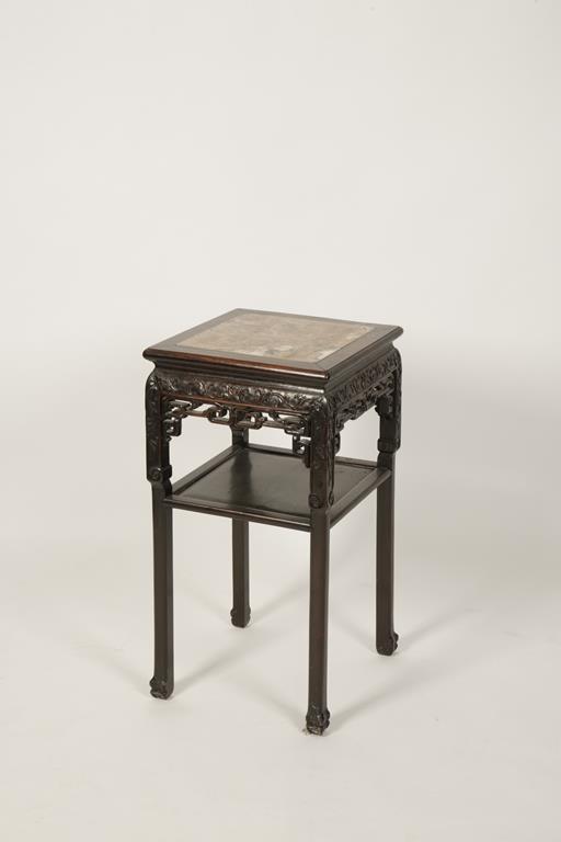 A CHINESE HARDWOOD AND MARBLE STAND