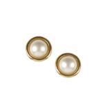 GARRARD, LONDON: A PAIR OF YELLOW GOLD AND CULTURED PEARL EAR CLIPS