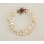 A DOUBLE STRAND CULTURED PEARL BRACELET