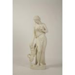 A MARBLE EFFECT COMPOSITION SCULPTURE OF A CLASSICAL MAIDEN