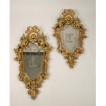 A PAIR OF ITALIANATE GILTWOOD AND MIRROR MOUNTED GIRANDOLE