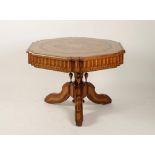 A 19TH CENTURY CONTINENTAL BURR WALNUT AND MARQUETRY CENTRE TABLE