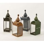 FOUR SIMILAR PAINTED METAL LANTERNS