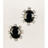 A PAIR OF SAPPHIRE AND DIAMOND EAR STUDS
