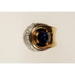 A 1940'S SAPPHIRE AND DIAMOND COCKTAIL RING