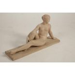 AFTER HENRI BARGAS: A PLASTER SCULPTURE of an Art Deco style reclining female