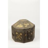 AN OCTAGONAL METAL TURBAN BOX