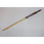 AN IVORY GILT METAL AND HARDSTONE MOUNTED PEN OR NIB HOLDER