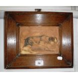 A 19TH CENTURY WATERCOLOUR OF A HOUND, in oak frame