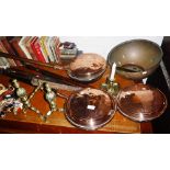 THREE 19TH CENTURY COPPER WARMING PANS and similar metalware