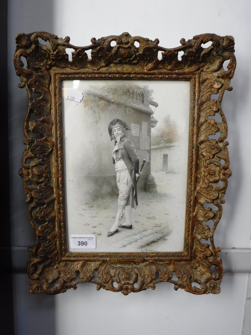 LEO HERRMANN: 'Le Promenade' a pen and wash study of a Dandy in a gilt frame