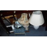 A COLLECTION OF TABLE LAMPS, a small 'Elna' sewing machine and sundries