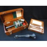 A CASED HAND ANEMOMETER, a 19th century milk tester and another instrument