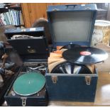 AN HMV MODEL 101 PICNIC GRAMOPHONE with a collection of 78rpm records