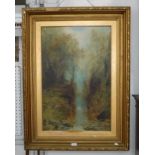 W WIDGERY: A wooded ravine, oil on canvas in heavy gilt frame