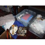 A QUANTITY OF VINTAGE TEXTILES AND HABERDASHERY SUNDRIES (2 boxes)