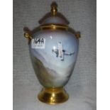 WORCESTER ENGLAND: A HAND-PAINTED VASE by 'Michael Powell G. A. V.A.' hand-painted with a view of