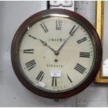A 19TH CENTURY MAHOGANY CASED DIAL WALL CLOCK with fusee movement, 'KNIGHT, RIEGATE'