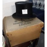 LINCOLN BENNETT & CO: A GENTLEMAN'S BLACK TOP HAT, with a 'Herbert Johnson' cardboard hat box,