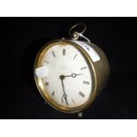 A BRASS-CASED MANTEL CLOCK of drum form, signed 'Collet, Paris'