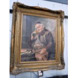 AN OIL ON CANVAS PAINTING OF A MONK, signed 'Freundlinger' in a gilt frame