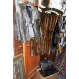 A COLLECTION OF VINTAGE LADIES FUR COATS, bags and clothing