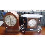 A VICTORIAN BURR WALNUT AND EBONISED CASED MANTEL CLOCK and an Edwardian mahogany cased example (2)