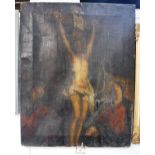 THE CRUCIFIED CHRIST FLANKED BY ST JOHN AND THE VIRGIN, oil on canvas