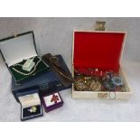 A COLLECTION OF COSTUME JEWELLERY including a travelling jewellery case