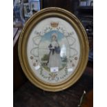 A 19TH CENTURY OVAL NEEDLEWORK PORTRAIT OF QUEEN VICTORIA, monogrammed 'V R' and dated 1837. The