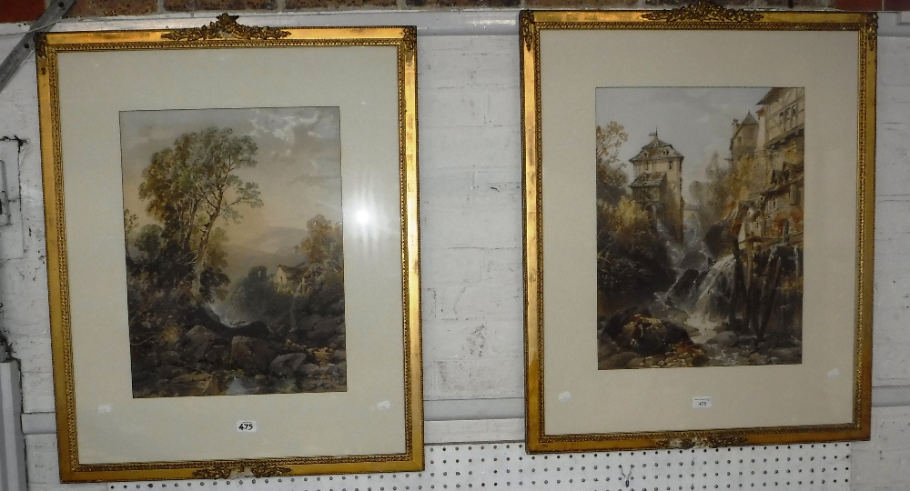 A PAIR OF 19TH CENTURY CHROMOLITHOGRAPHS of Continental scenes in gilt frames