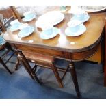 A GEORGE III MAHOGANY TEA TABLE with reeded edge and slender legs 36" wide