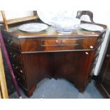 A REPRODUCTION MAHOGANY CORNER DESK with green leather top 44" wide approx