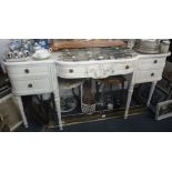 A WHITE PAINTED LATE VICTORIAN NEO-CLASSICAL DESIGN DRESSING TABLE with carved bell-flower