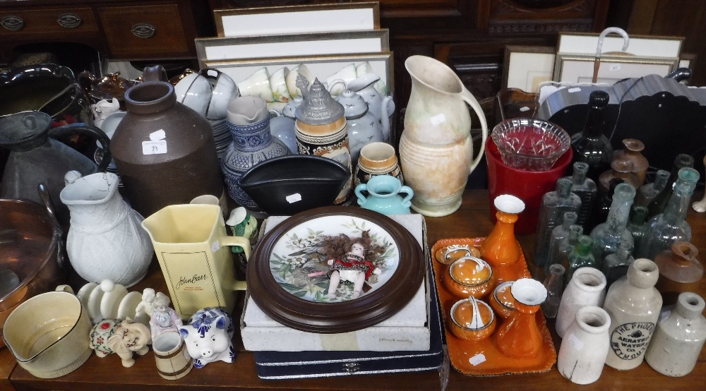 A COLLECTION OF VINTAGE BOTTLES, decorative ceramics and sundries