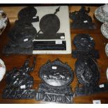 A COLLECTION OF REPRODUCTION CAST LEAD 'FIRE MARKS' to include 'Phoenix', 'Sun' and 'Norwich