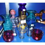 A COLLECTION OF ART GLASS including coloured vases