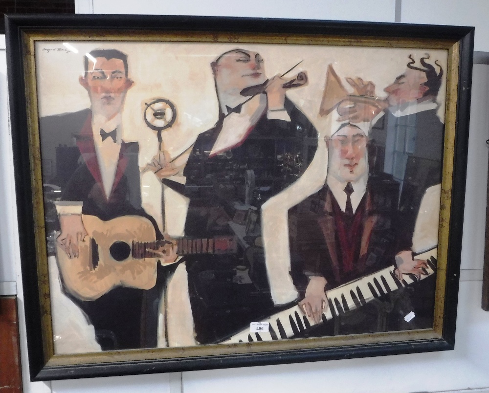 A MODERN FRAMED PRINT OF A JAZZ BAND, after Bailey