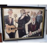 A MODERN FRAMED PRINT OF A JAZZ BAND, after Bailey