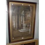 A CHALK DRAWING 'The Baptistery of St Lawrence, Alton', on brown paper and initialled 'M & BT, 14'