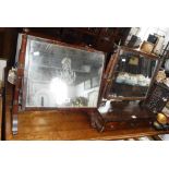 A GEORGE III MAHOGANY DRESSING TABLE MIRROR with three drawer base and a similar swing mirror