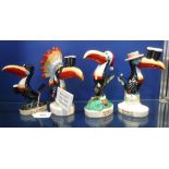 FOUR ROYAL DOULTON GUINNESS TOUCAN FIGURES including 'Seaside Toucan' and three others with original