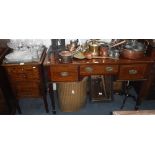 A LLOYD LOOM LINEN BASKET, a Sheraton revival dressing table 48" wide and various small items of