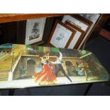 A RETRO 1950'S KITSCH COFFEE TABLE the top decorated with flamenco dancers, and a quantity of