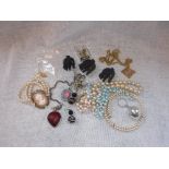 A MIXED BAG OF COSTUME JEWELLERY including pairs of 'Mother Earth' oval cufflinks and similar