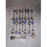 A COLLECTION OF SILVER SPOONS, some with blue enamel decoration