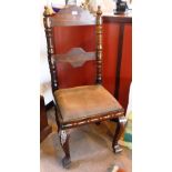 AN INLAID HARDWOOD INDIAN CHAIR on cabriole legs with drop in seat